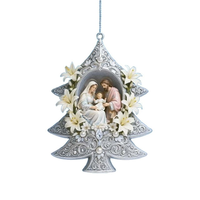 Adorno Navideño Religioso | Marco de La Sagrada Familia con Lirios | Decoración para El Nacimiento Sagrado | Detalles de Cristal Perlado | Decoración Festiva y Espiritual | Regalo de Recuerdo para Fa