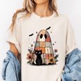 thumbnail image 2 of Patchwork Ghost and Black Cat Halloween T-Shirt, Cute Spooky Floral Tee, Cozy Fall Aesthetic Shirt, Witchy Cat Lover Gift for Halloween, 2 of 7