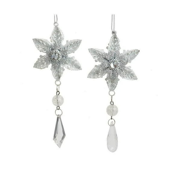 Set of 2 Metal SILVER SNOWFLAKE Christmas Ornaments, by Kurt Adler
