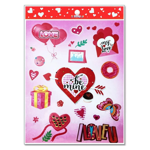 pmu valentines window cling sticker valentine heart stickers love