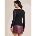 thumbnail image 4 of DARING DIVA Women's Semi Sheer Long Sleeve Ruched V Neck Sequin Panel Top XL Black, 4 of 6