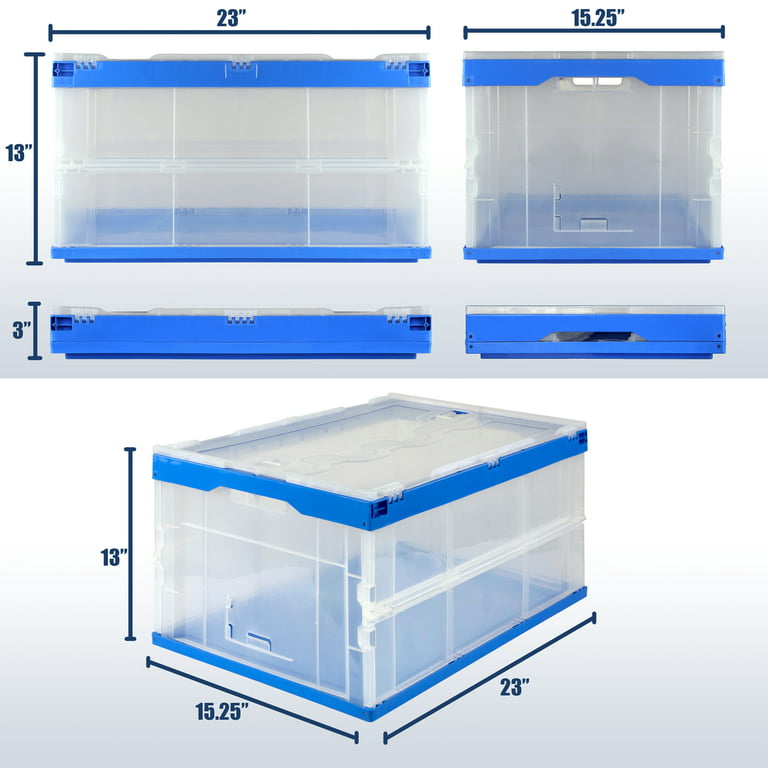 2 Pack Collapsible Storage Bins With Lids, Clear Plastic Foldable