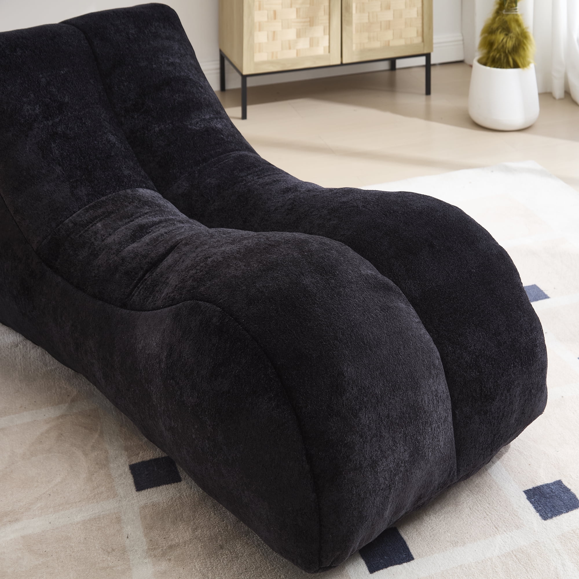 Bean Bag Chair for Adults, Large Bean Bag Sofa Chair with High-Density Foam Filling, Ergonomic Lounger for Living Room, Gaming, Reading,Black