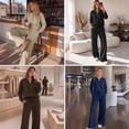 thumbnail image 3 of SUNBS Two Piece Outfits Women Fall Sweatsuits Henley Neck Tops Lounge Sets Wide Leg Pants Vocation Travel Outfits, 3 of 8