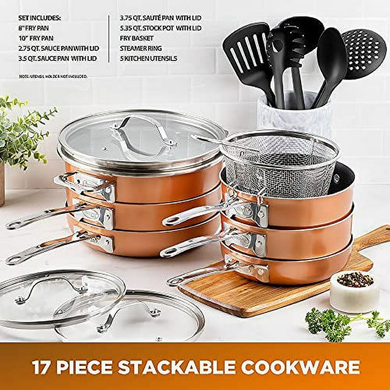 Gotham Steel Stackmaster Nonstick Aluminum 5-Piece Mini Cookware Set In Copper/black