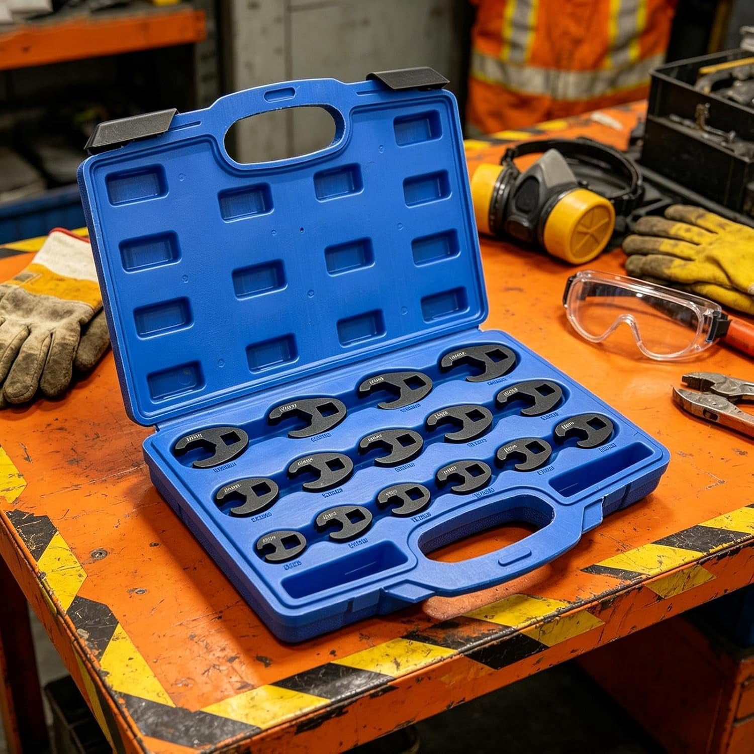 15 Piece Repair Tools With Carry Case, Metal Metric Crowfoot Wrench Set 8-24mm Flare Nut Wrenches for Car Repair Vehicle Maintenance Industrial Workshops