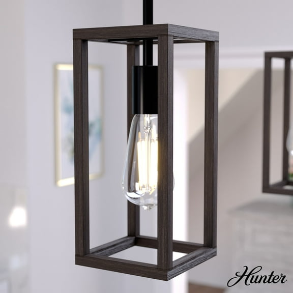 Hunter - Squire Manor 1-light Matte Black, Mini Pendant Light, Dimmable, Modern Style, Rectangle Shaped, for Bedrooms, Dining, Living Rooms - 19769