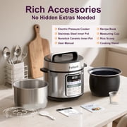 Fullwill Dual-Pot Electric Pressure Cooker 6QT, 12 in 1 Mult-iFunction Cooker with 304 Stainless Steel & Ceramic Pots, Pressure Cook, Soup, Porridge, Yogurt, Meat Stew, Rice, Poultry, Beans and More
