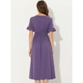 thumbnail image 3 of Unique Bargains Women's V Neck Button Flutter Sleeve Smocked High Waist Midi Dress XL Purple, 3 of 6