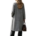 thumbnail image 4 of Women's Plaid Long Trench Jacket Lapel Collar Single Breasted Wool Blend Fall Winter Mid Length Pea Coat with Pockets (2XL, Gray), 4 of 6