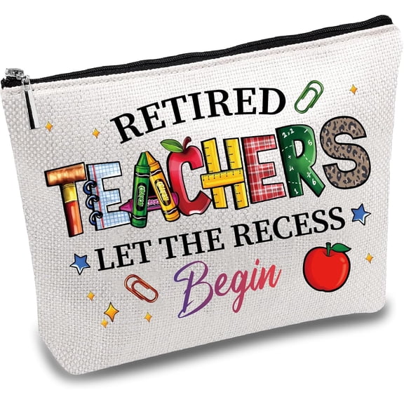Retirement Gift Makeup Bag Teachers Canvas Cosmetic Bag Multi Purpose Pen Pencil Case Zipper Toiletry Travel Bag Case Purse Pouches Portable Survival Kit for Women Graduation Gifts 10x7Inch for DIY