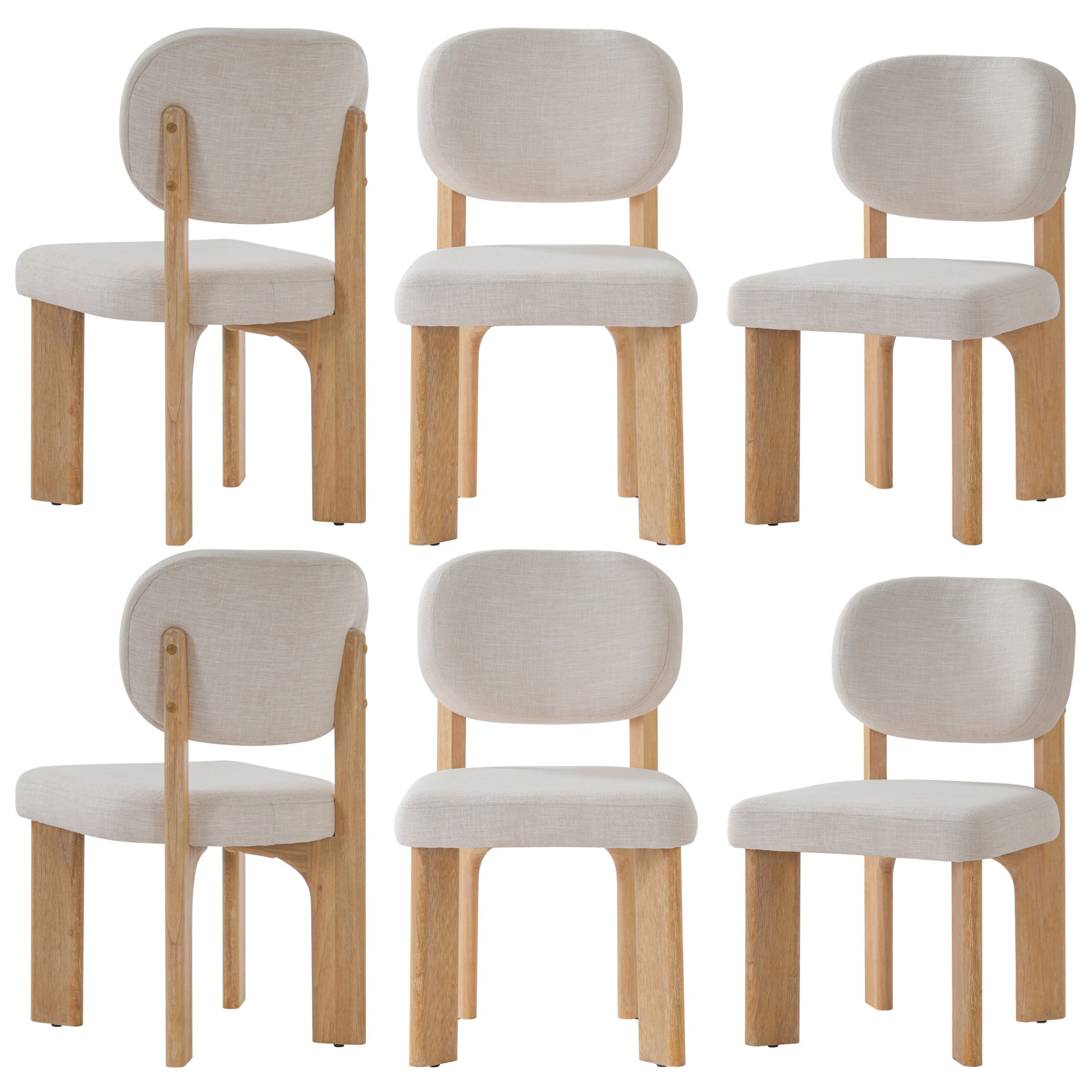 Christopher Knight Home Modern Upholstered Armless Dining Chairs, Wood Frame, Natural+Beige, Set of 6