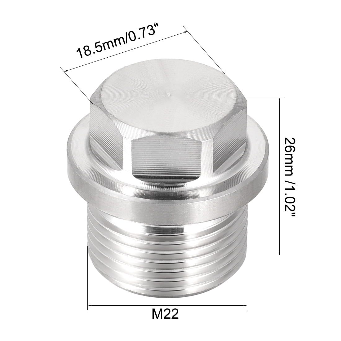 Unique Bargains Male Hex Head Plug 304 Stainless Thread Corrosion Resistant M22 x 1.5