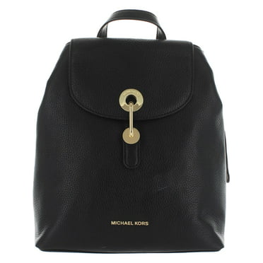 Michael Kors Womens Jet Set Medium Pebbled Leather Backpack (Black 