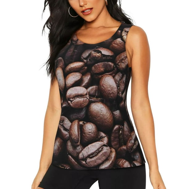 Fotbe Coffee Bean Blusas Sin Mangas para Mujer – Estilo Casual, Corte Suelto, Slim-Fit, Cuello Redondo Deportivo, Tops de Verano para Gimnasio y Yoga-Large
