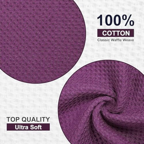 Kitchen Towels and Dishcloths Set, 12 x 12 and 13 x 28 Inches, Set of 8 100% Cotton Waffle Weave Kitchen Towels, Super Soft and Absorbent Dish Cloths, Purple