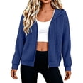 thumbnail image 2 of Inverlee Womens Full Zip Hooded Cardigan Ribbed Cuffs Side Pockets Long Sleeve Sweatshirts Casual Outerwear Loungewear Tops, 2 of 8