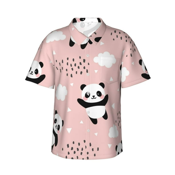 Balery Panda Camisas hawaianas de manga corta para hombre, camisas