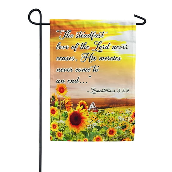 America Forever Bible Verse Garden Flag - 12.5 x 18 inch - Lamentations 3:22 Love of the Lord - Christian Quotes Double Sided Religious Outdoor Yard Decorative Inspirational Flag