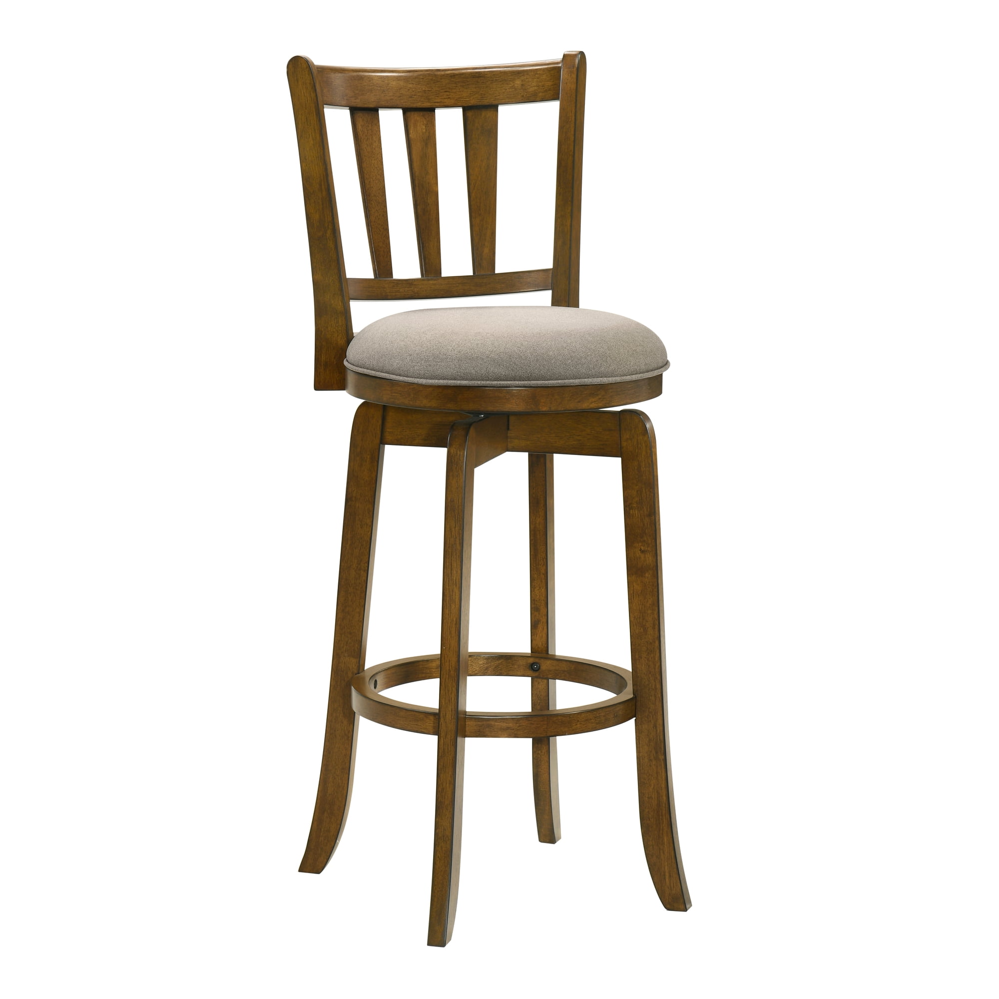 Wren Modern Farmhouse Swivel Wood Bar Height Kitchen Bar Stool in Sepia Brown Finish with Static Gray Fabric Upholstered Seat - Set of 2