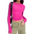 thumbnail image 1 of DPTALR T-Shirt Décontracté pour Femme à Col Rond, Couleur Unie, Manches Longues, Chandail, 1 of 9