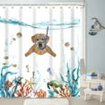 thumbnail image 3 of Funny Dog Shower Curtain Set Teal Blue Sea Ocean Waterproof Fabric Shower Curtains with Animal Octopus Starfish Turtle Anchor Fish Nautical Bathroom Curtain Decor (Orange, 72''''×72''''), 3 of 6