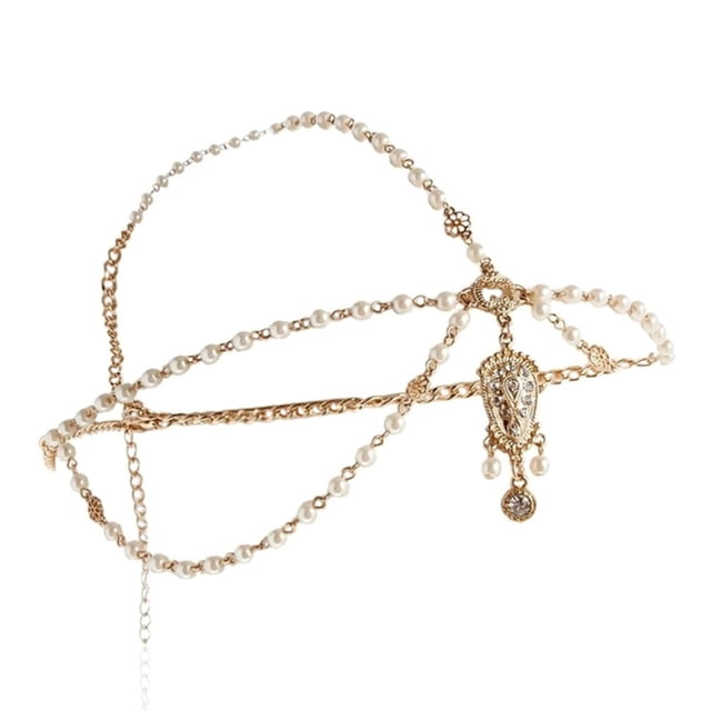 Qarigey Diadema de perlas para mujer, ceremonia de compromiso, banquete, estilo gótico, banda ajustable para el cabello, accesorios para la cabeza de Accesorio para el cabello Blanco Qarigey AP011530-02