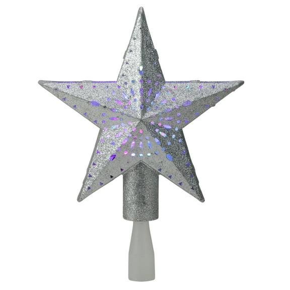 9" LED Lighted Sliver Glitter Star Christmas Tree Topper - Multi Lights