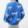 thumbnail image 4 of XPMWRP Women's Printing Bow Winter Sweater Long Sleeve Loose Fit Casual Crewneck Knit Fashionable Sweaters Pullover Blue Free Size, 4 of 4