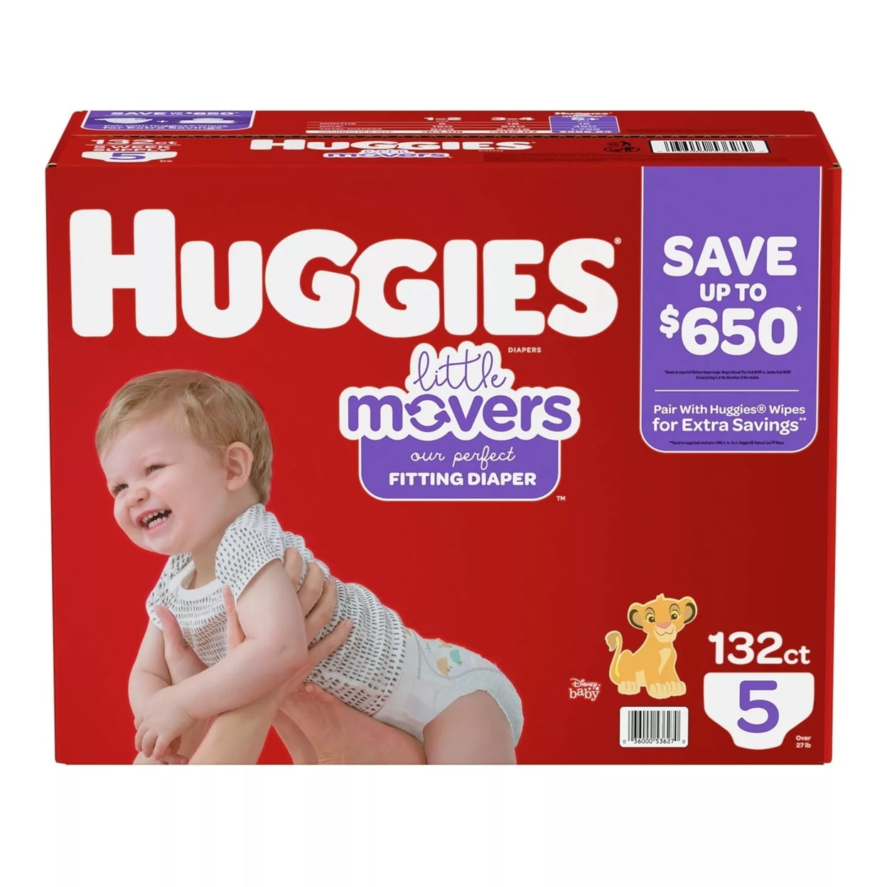  Huggies Size 5 Diapers, Little Movers Baby Diapers, Size 5 (27+  lbs), 19 Count : Baby