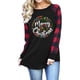 thumbnail image 3 of Camiseta De Navidad, Mangas Raglán Para Mujer, Parte Superior De Navidad, Costura A Cuadros, Cuello Redondo Para Vacaciones ANGGREK Negro L, 3 of 6