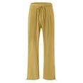 thumbnail image 5 of vigerkar Wide Leg Pants Woman Linen Palazzo High Waisted Drawstring Summer Casual Business 2025 Beach Vacation Pants Yellow, M, 5 of 6