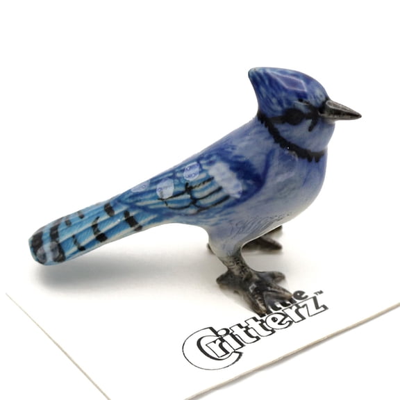 Little Critterz Bluejay "Mischief" Bird Hand-painted - Home Decor Bird Decorative Figurine Birthday Gift - Miniature Porcelain Figurine