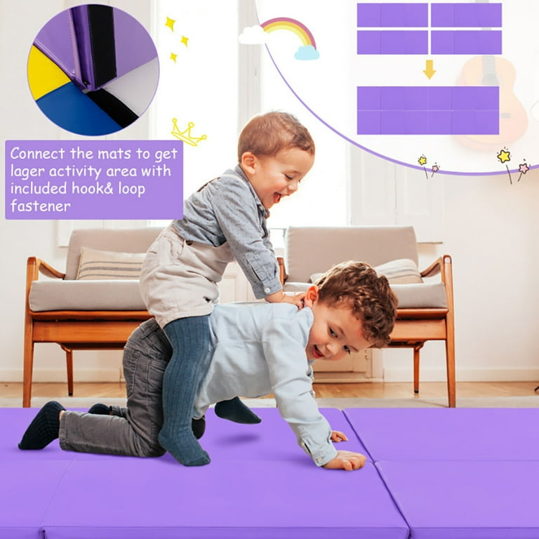 Costway 6 x 2 ft Tri Fold Gym Mat with Handles and Removable Zippered Cover Purple