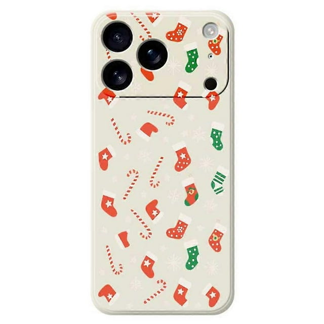 For iPhone 17 Pro Case Red Green Socks and Canes Pattern Printing Straight Edge TPU Phone Back Cover