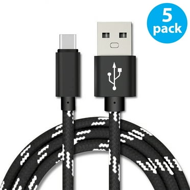 5-PACK 3FT USB Type C Cable, Fast Charger, USB-A to USB-C Charging Cord, Nylon Braided, Compatible with Samsung Galaxy S23, S22, S21, S20, S10, S9, Note20 10 9, Universal USB-C Charger, Black