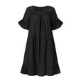 thumbnail image 4 of Summer Dresses for Women Casual Square Neck Solid Color Short Sleeve Ruffle A-Line Dress Ladies Beach Sun Dresses, 4 of 4