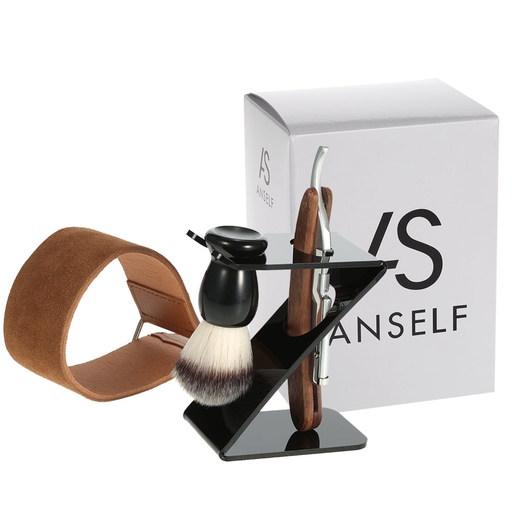 Anself 4 in 1 Straight Razor + Shaving Brush + Brush Stand + Leather