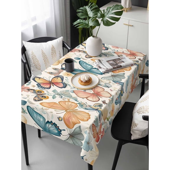 Butterfly Tablecloth Rectangle Table Cloths 54x108, Waterproof Tablecloth Outdoor Table Cloth, Retro Spring Leaves Country Aesthetic Flower Washable Table Cover for Kitchen Dinning Party