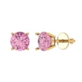 thumbnail image 2 of 1 Ct Round Cut Studs Pink Crystal 18K Yellow Solid Gold Everyday Dainty Earrings Screw Back, 2 of 7