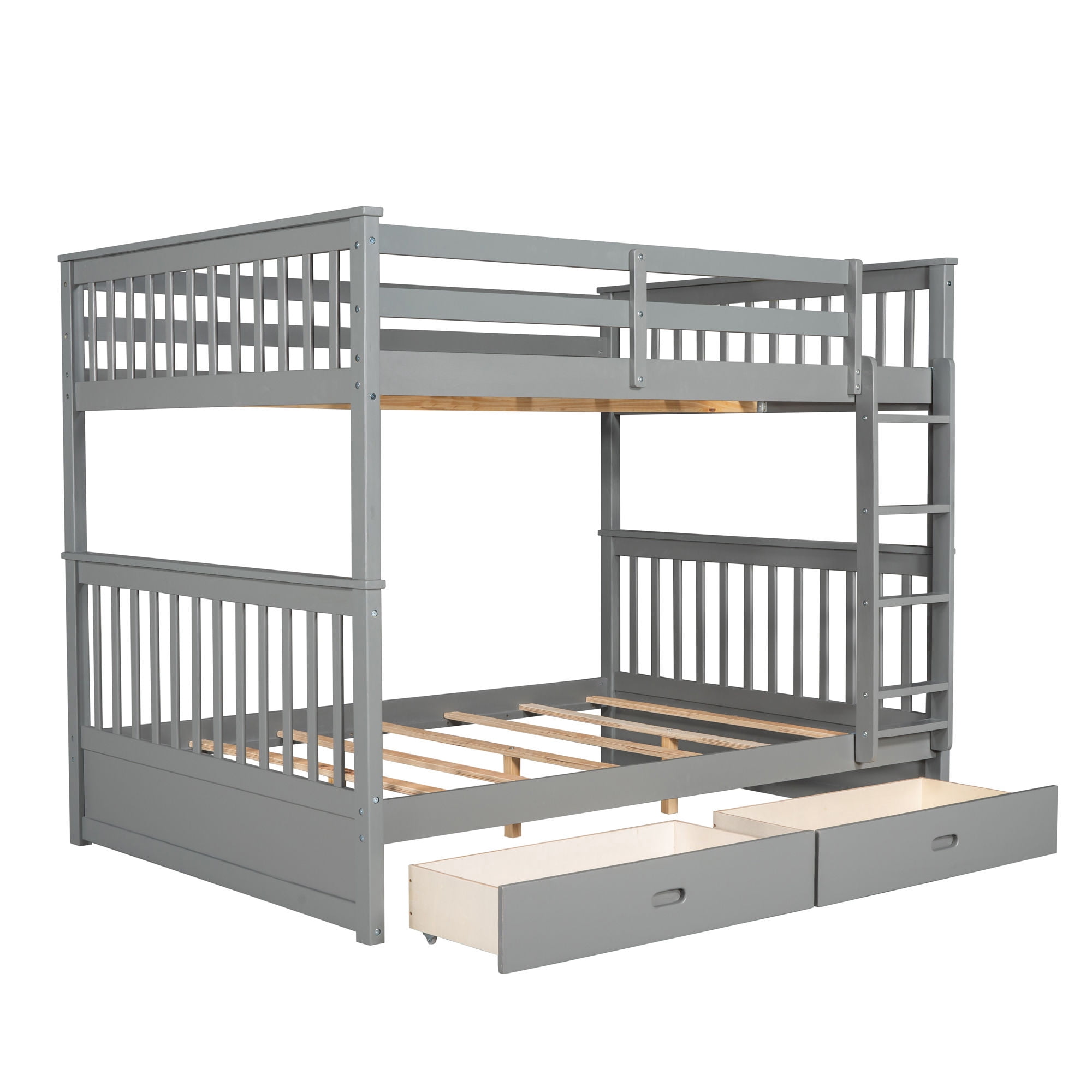 DEALTOPS Full over Full Bunk Bed with Ladder and 2 Drawers for Kids Adults Bedroom Furniture, Gray