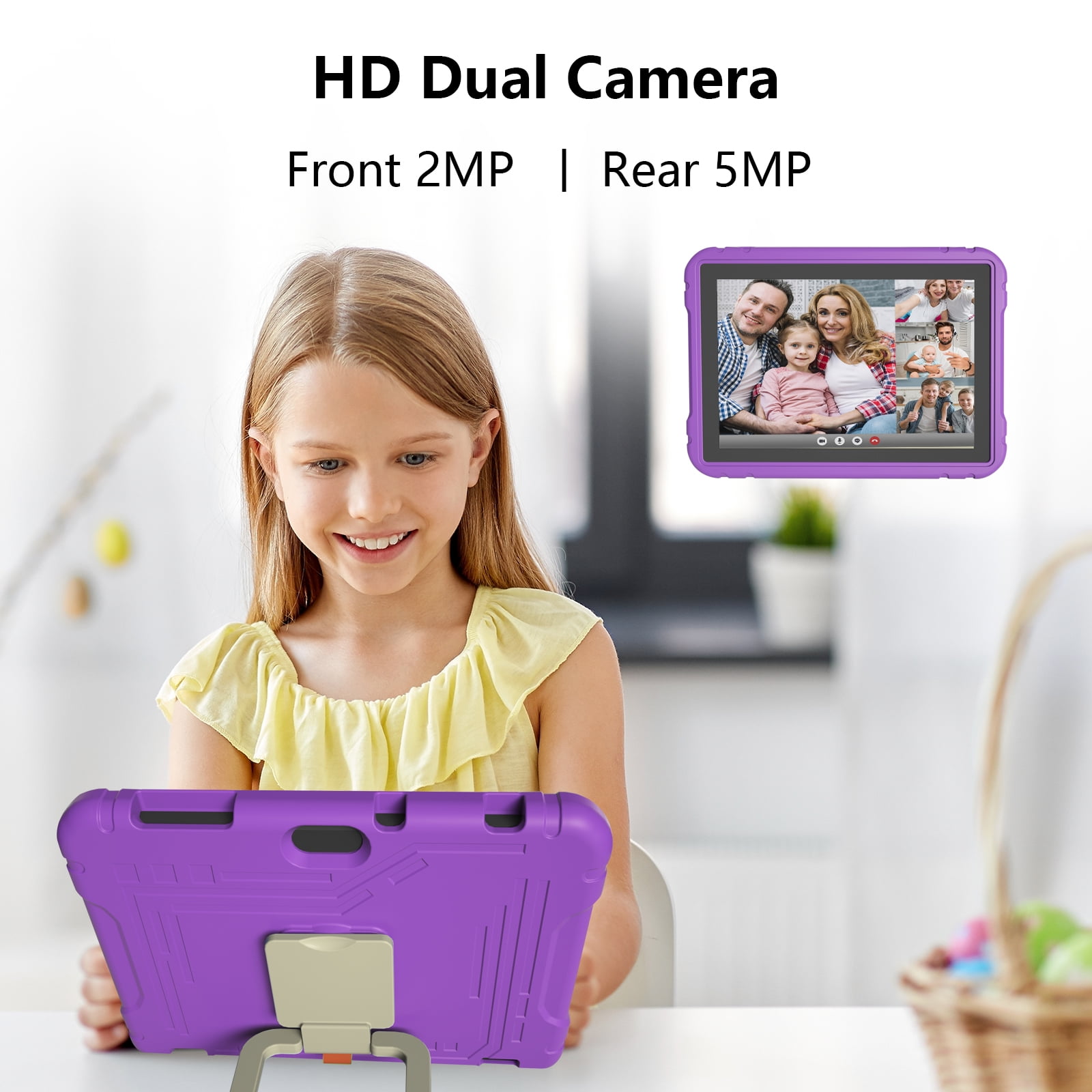 Easyonlife Kids Tablet 10 Inch 64GB Android 14 Tablet for Kids Ages 3-12 with WiFi, Google Kids Space Parental Control APP Children Tablets with Case Purple