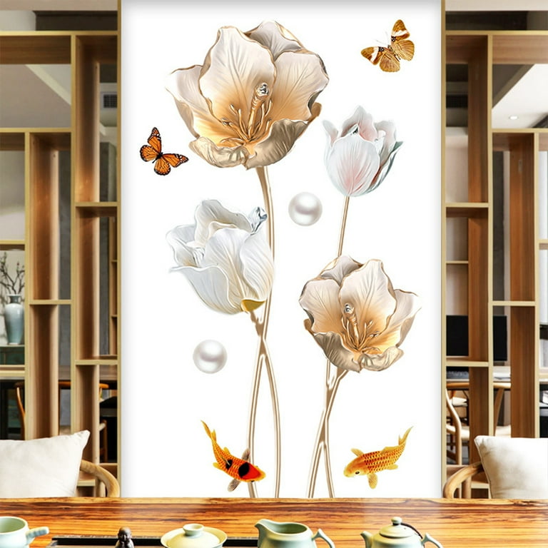 Mulanimo Wall Stickers Tulip Flower 3d Three dimensional Bedroom Wallpaper Creative Self adhesive Waterproof Bedside Bedroom Bathroom Aesthetic Room
