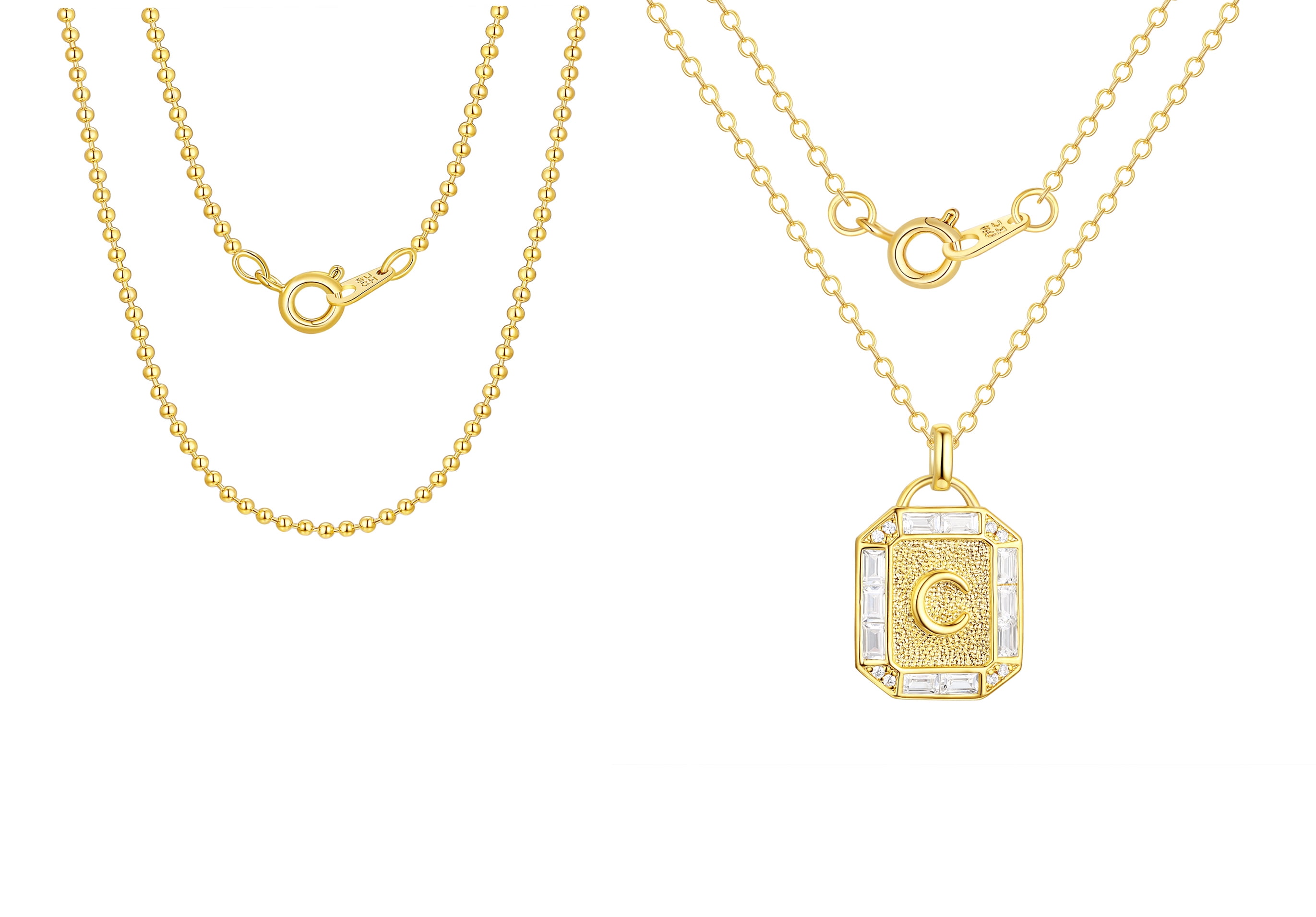 Adult 14KT Gold Flash Plated Initial Double Necklace Set with Simulated Diamonds