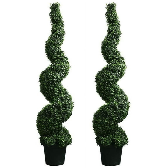 59" Faux Boxwood Tree in Pot (Set of 2)