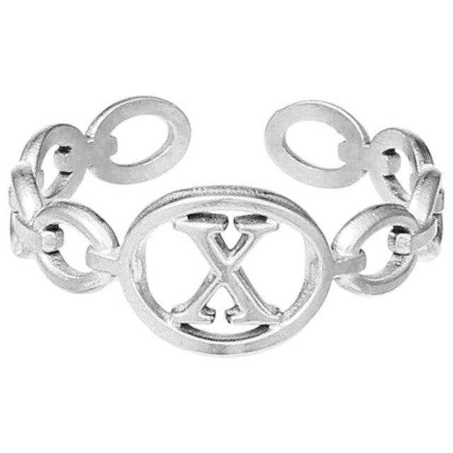 TIMIFIS Silver Rings Titanium Steel Plated 26 Letter English Opening Finger Hollow Valentine'S Day Gift