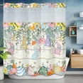 thumbnail image 6 of Easter No Hooks Shower Curtain with Snap-in Liner Spring Floral Leaf Rabbits Silhouette Eggs White Wood Grain Shower Curtains for Bathroom, Waterproof, Easy Install, Washable 66"x72", 6 of 9