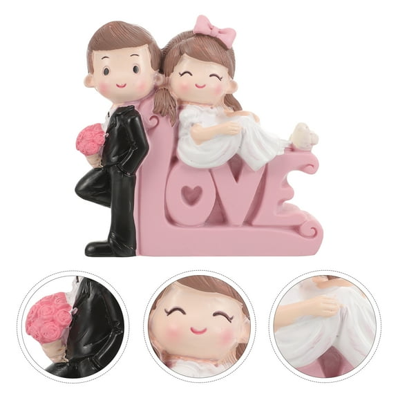 Wedding Cake Topper Bride and Groom Figurine Romantic Loving Couple Statue Marriage Anniversary Valentines Day Party Decoration Brown