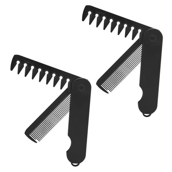 TEHAUX 2-Pack Folding Pocket Combs Black Portable Travel Hair Styling Grooming Tools Dual Tooth for Men and Women