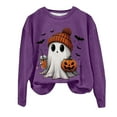 thumbnail image 6 of mgoYE Women Halloween Shirt Halloween Sweatshirts for Women Ghost Pumpkin Long Sleeve Shirt Graphic Tees Fall Pullover Tops(Purple,M), 6 of 7